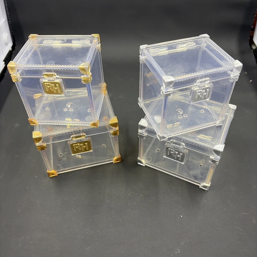 4 Rainbow High Doll Deluxe Fashion Acrylic Storage Boxes‎ Trunks Silver & Gold